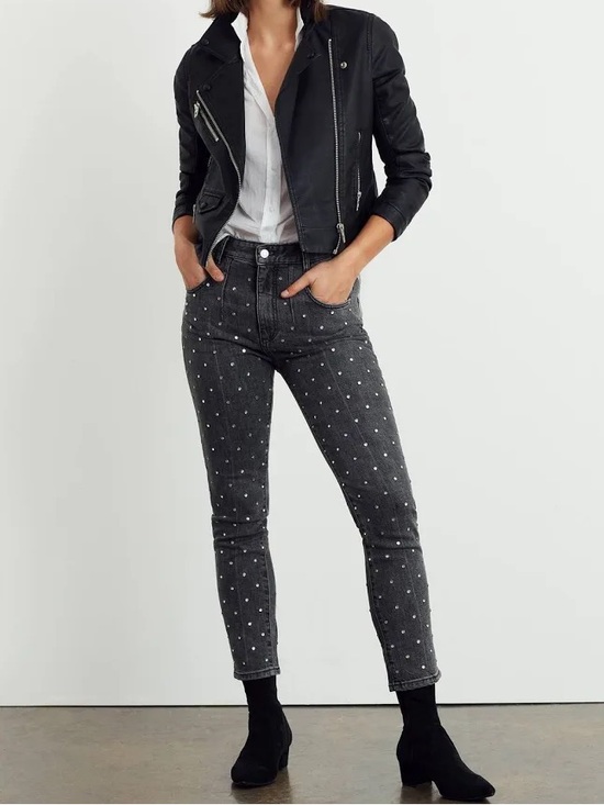 Pilcro Denim - Pilcro Anthropologie Ultra High-Rise Beaded Straight Jeans Black Slim Cut Sz 26
